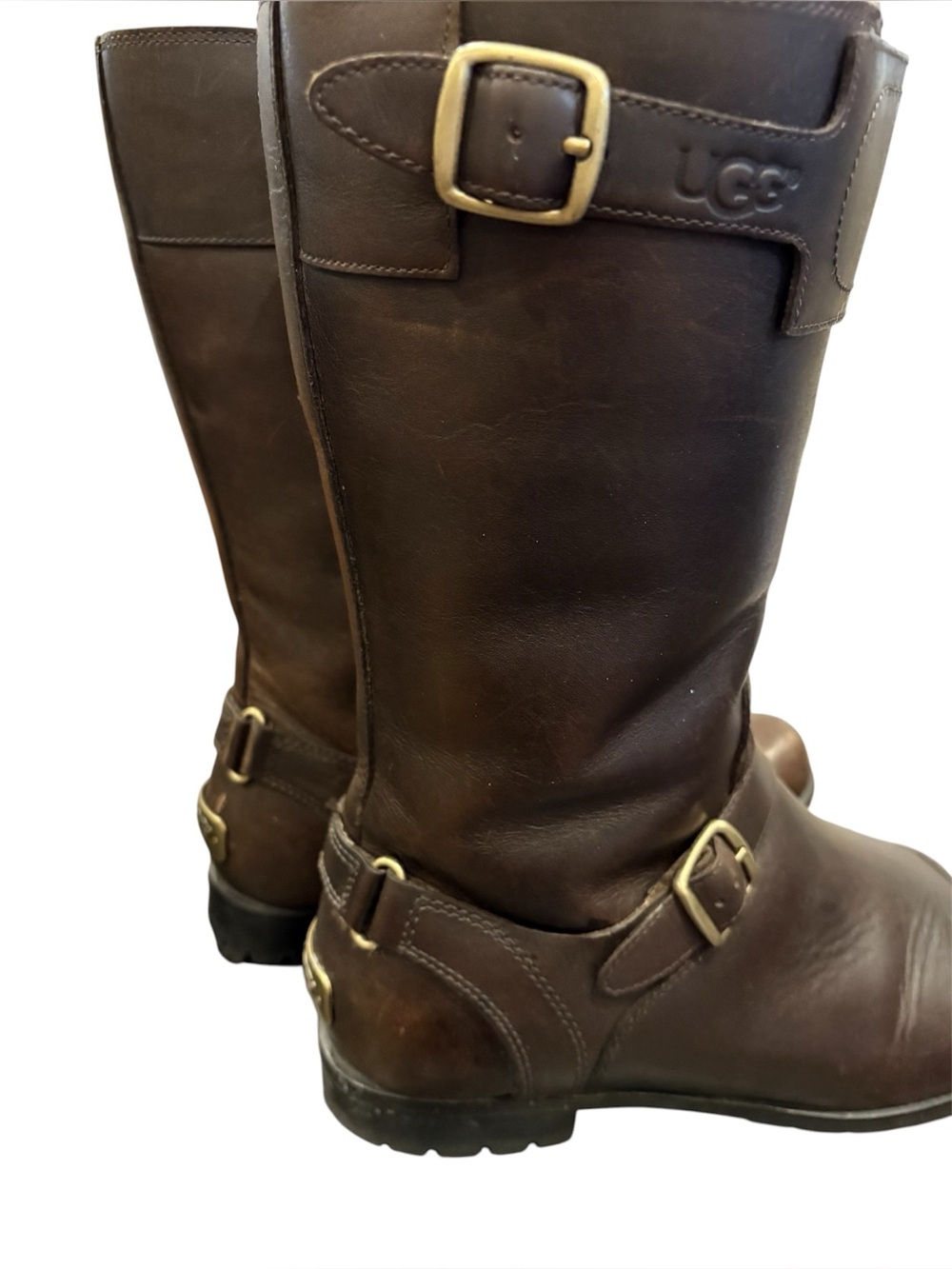 UGG Womens Gershwin Brown Leather Mid-Calf Buckle Boots, size 7 - Picture 6 of 10